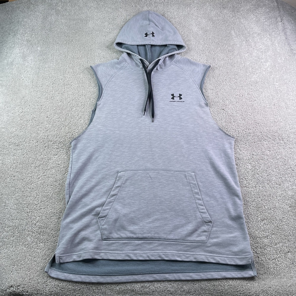 Under Armour Hoodie Mens 2XL Gray Icon Fleece Sleeveless Pullover Gym Training